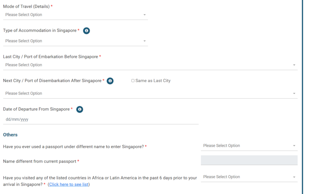入境表格,新加坡