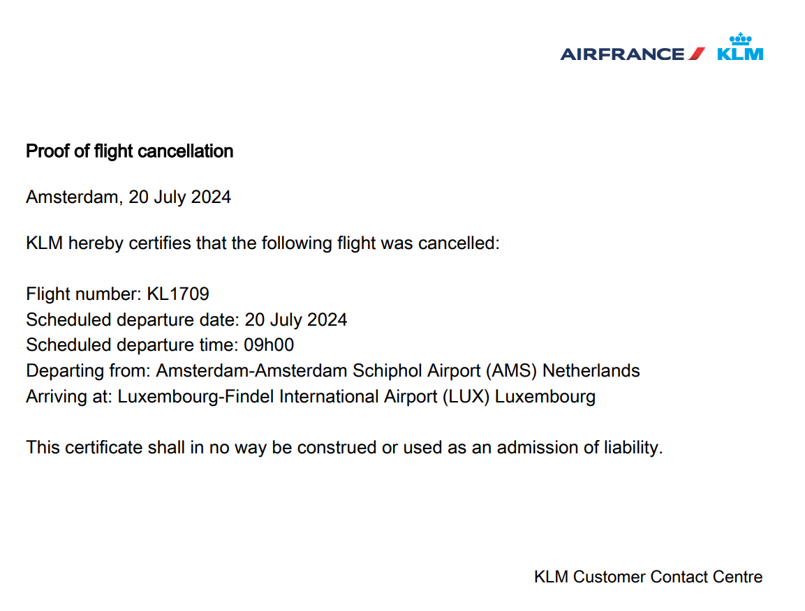 KLM,取消證明,延誤證明,荷蘭航空 KLM,取消證明,延誤證明,荷蘭航空