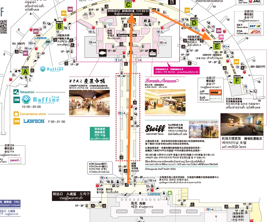 行走路線參考,圖片的下方是國際線