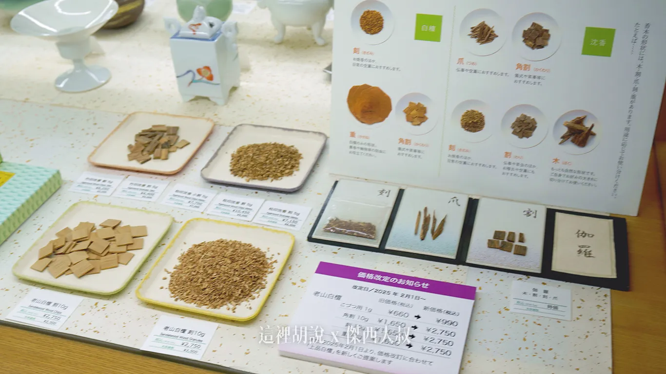 非常珍貴的原材料、各種沈香以及白檀