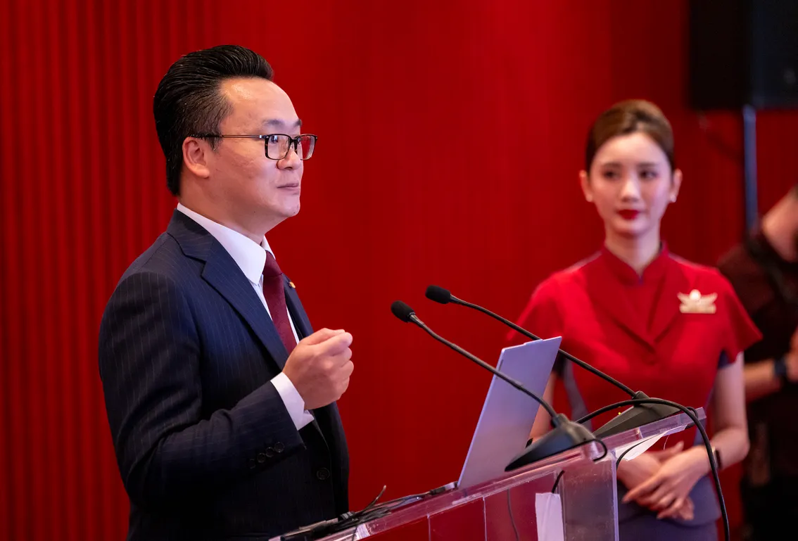 華航總經理陳漢銘出席與紐約甘迺迪國際機場新第一航廈宣布合作儀式致詞時表示,將持續深耕紐約航線,開啟北美市場重要里程碑。